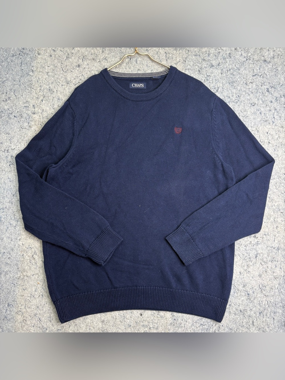 CHAPS Mens XL Navy Blue Crewneck Knit Sweater Embroidered Logo Pullover